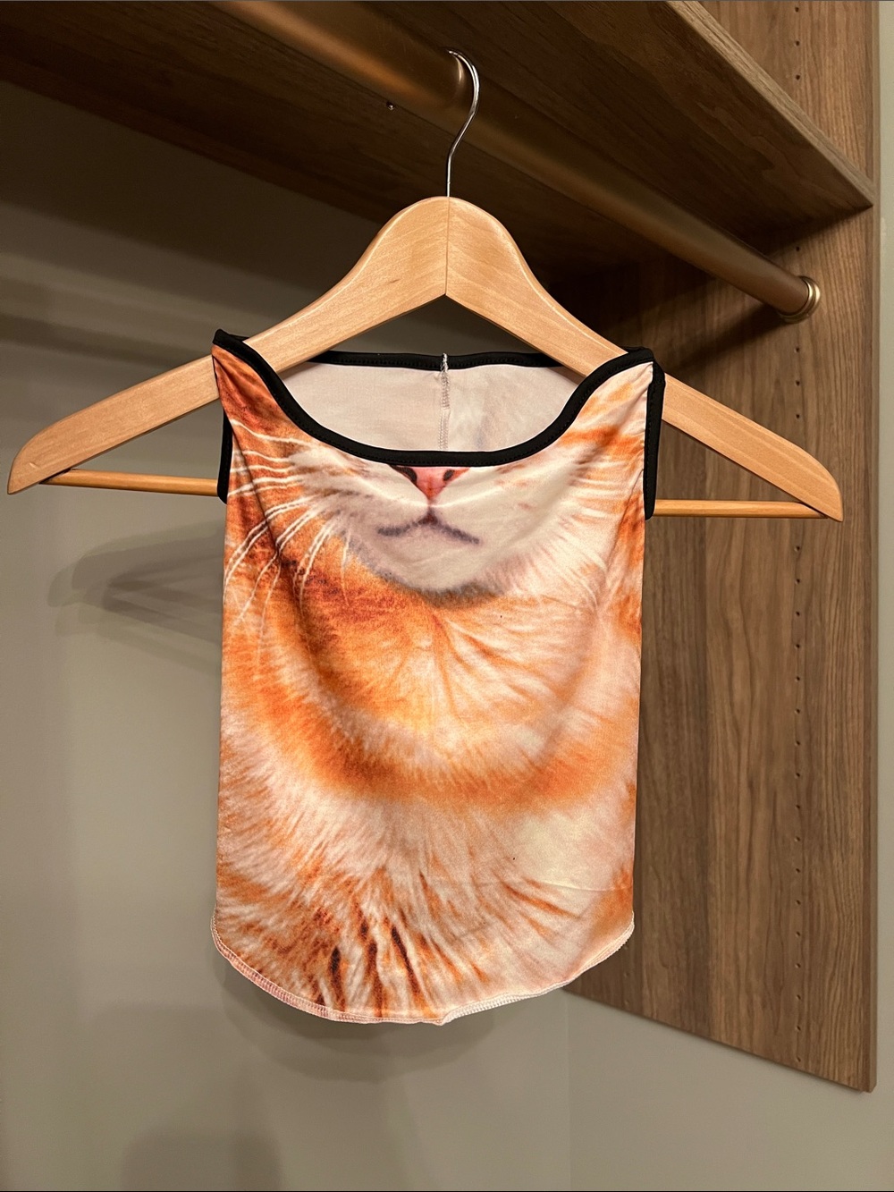 Orange Cat-Print Women's Camisole with Black Trim